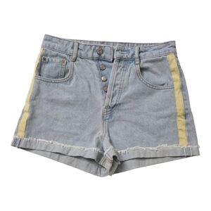 Zara Light Wash Denim Shorts with Yellow Stripe